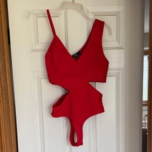 Lulu's Red Cutout One-Piece Bodysuit